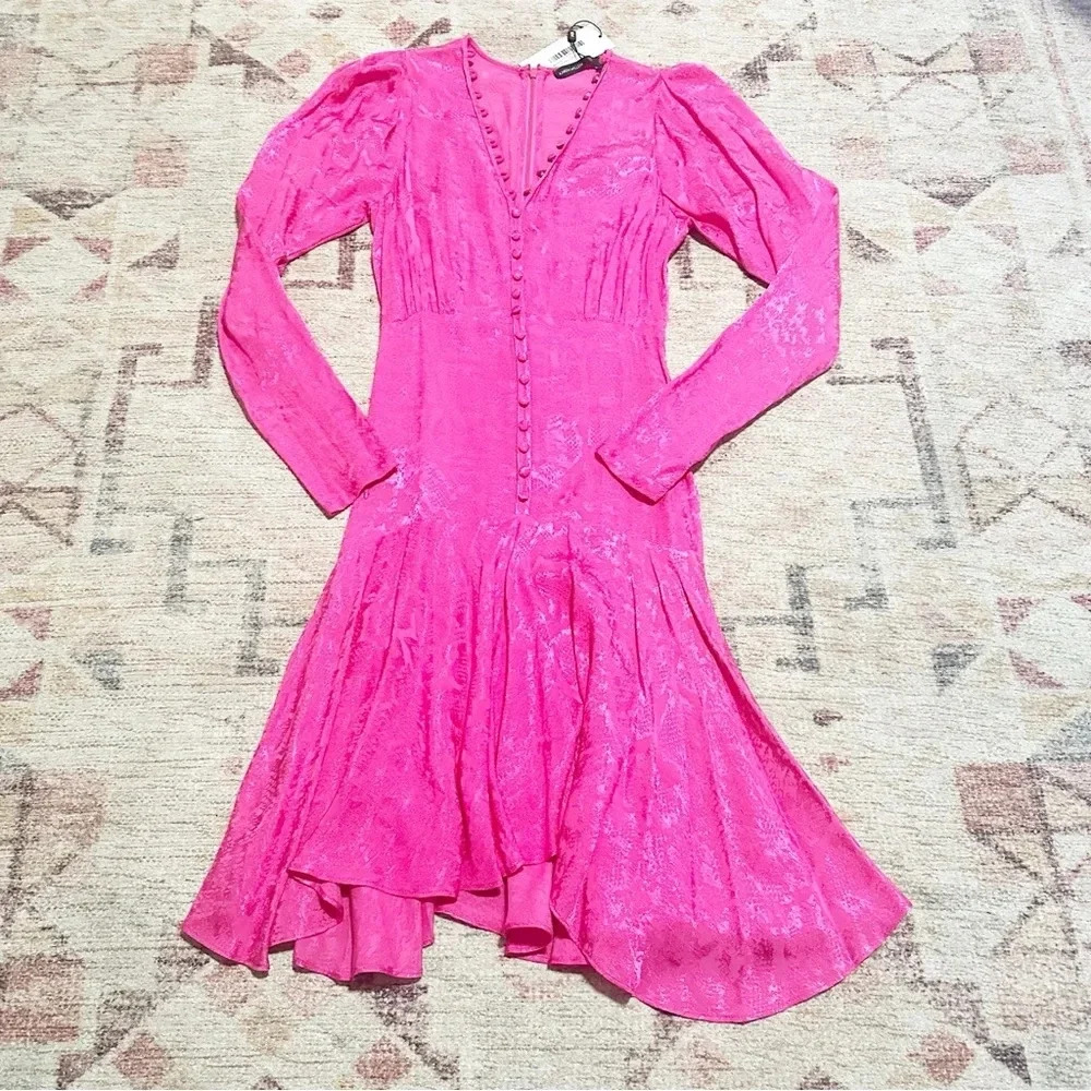 NWT Karen Millen Animal jacquard button up floppy dress in pink size 4 - Picture 2 of 16